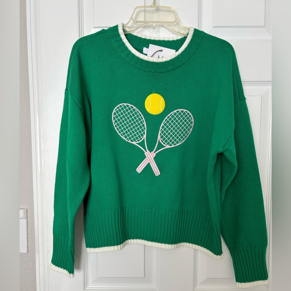 M by Marled Green Tennis Sweater Embroidered Racket design/ NWT/ L - Picture 2 of 11